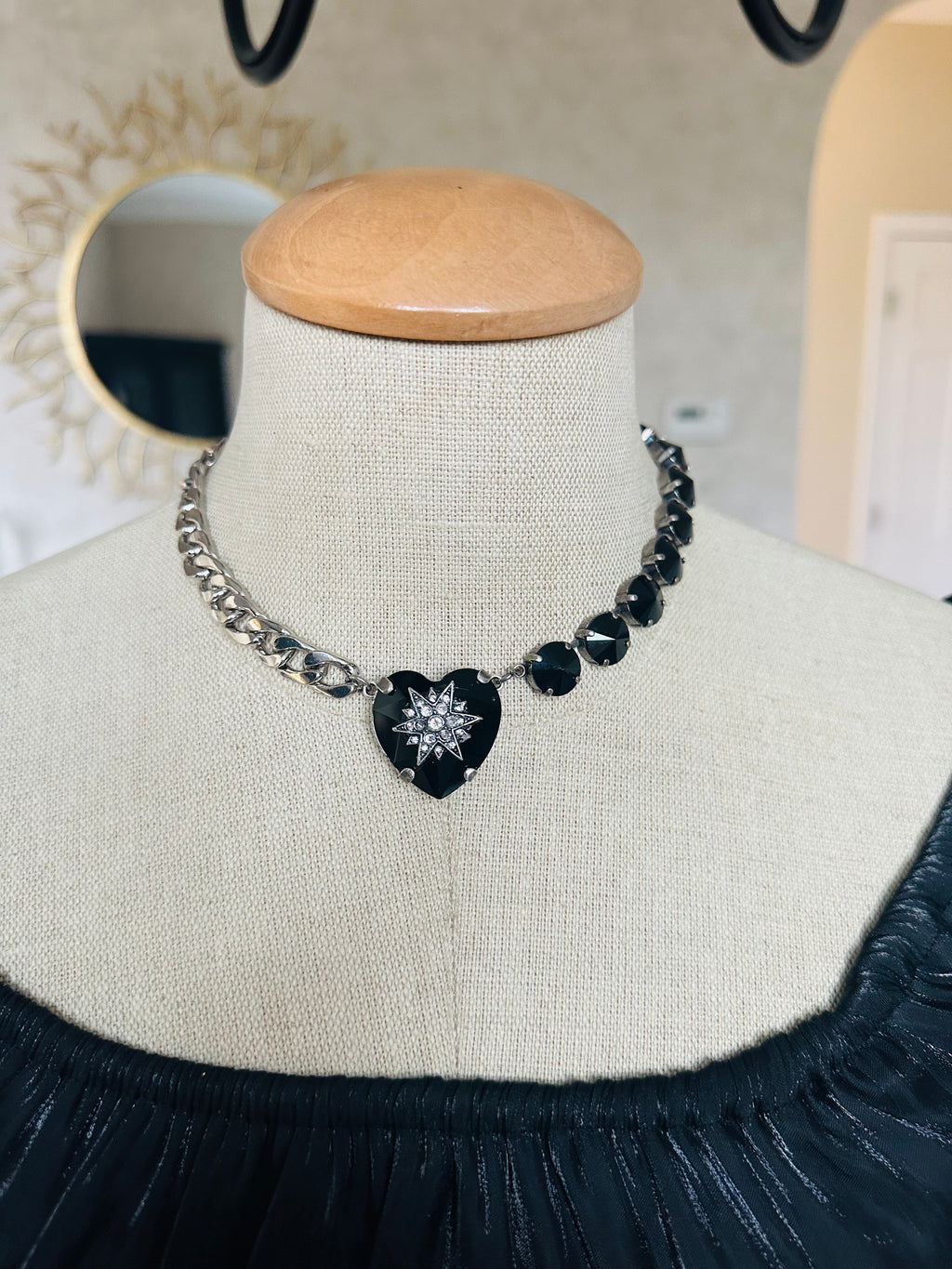 Split Chain Necklace with Black Star Pendent