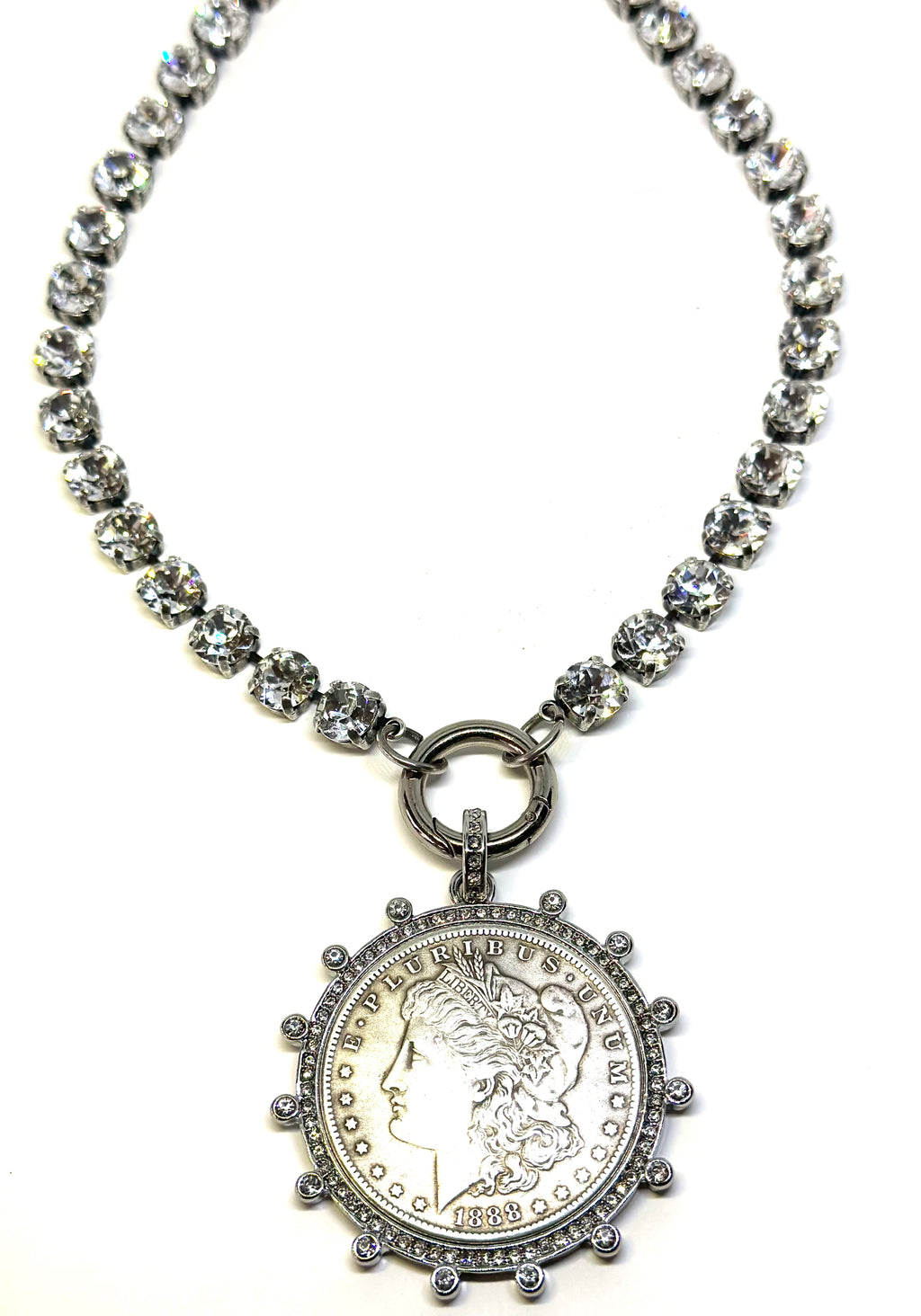 Silver Bezel Coin with Crystal Choker