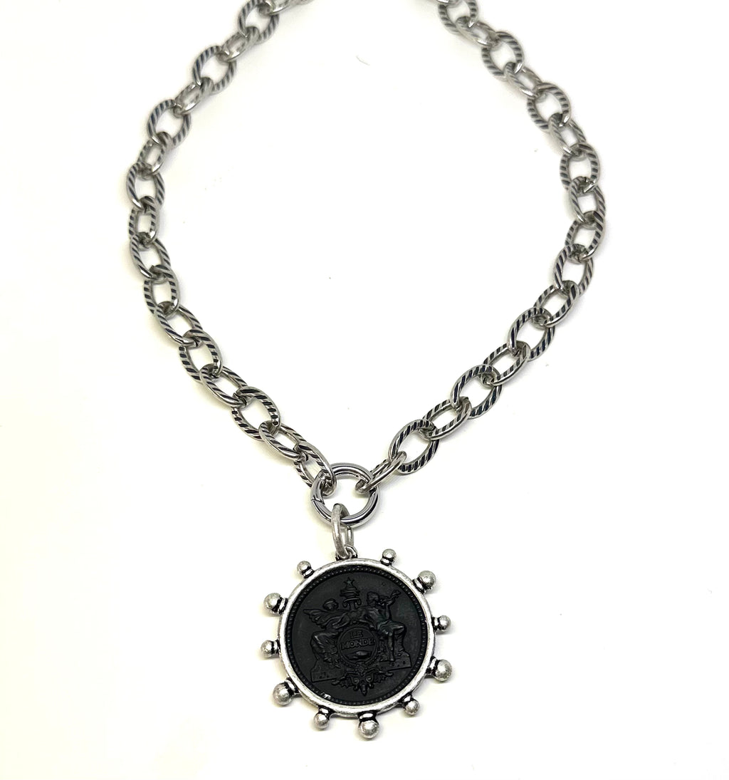 Black Matte Coin Necklace