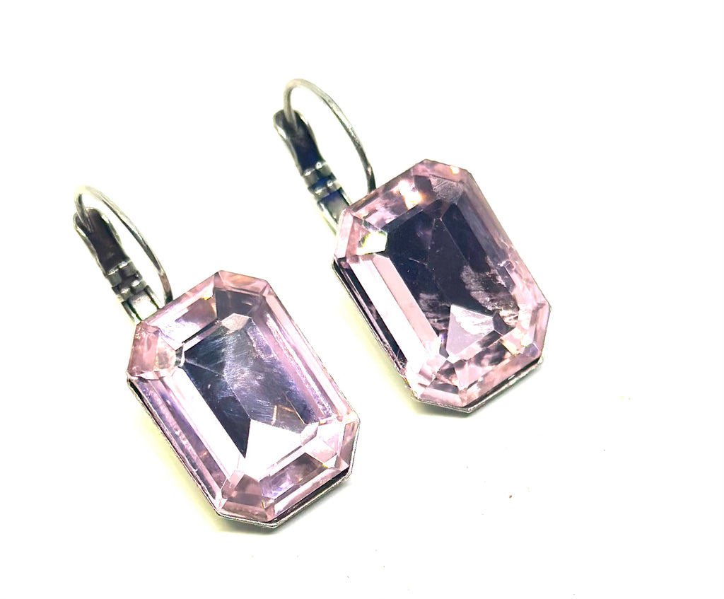 Octagon Leverback Crystal Earrings