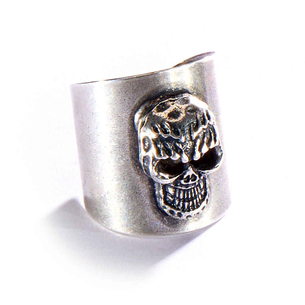 Skull Band Ring, Wide and Adjustable in Antique Silver