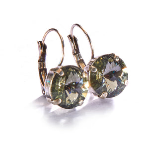 12mm Leverback Antique Silver Earrings - Black Diamond