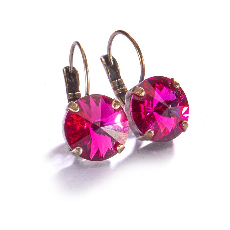 12mm Leverback Antique Silver Earrings - Fuchsia