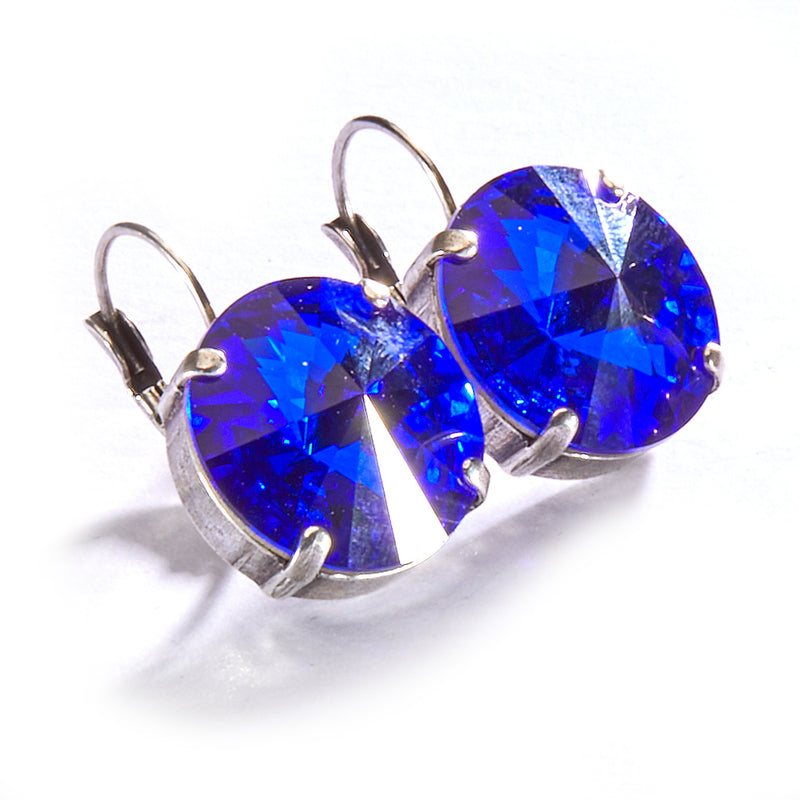 18mm Leverback Antique Silver Earrings - Majestic Blue