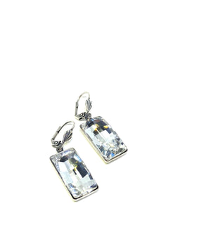 Leverback Baguette Drop Earrings set in Antique Silver