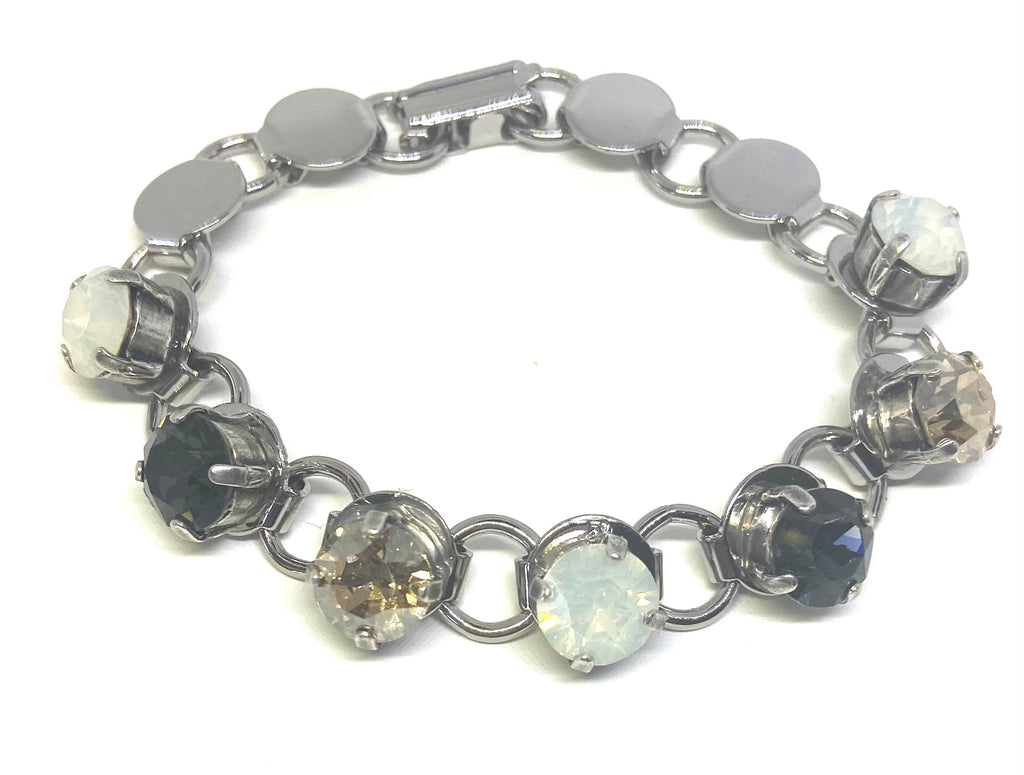 Silver 7 and 1/4th inches Disc Bracelet with 7 Stones