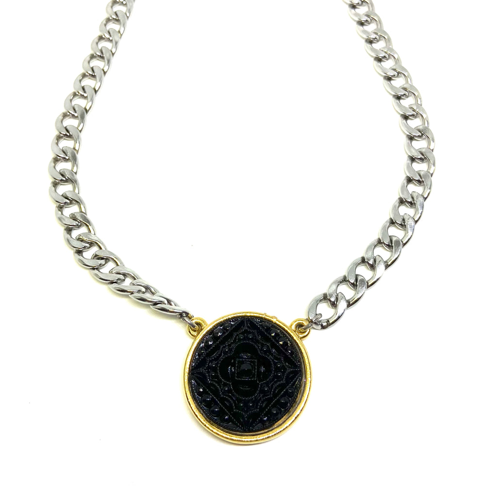Black German Glass Pendent Necklace
