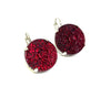 Red German Glass Leverback Earrings Set in Silver