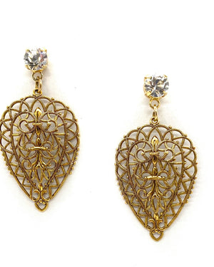 Filigree Pear Shaped Gold Earrings