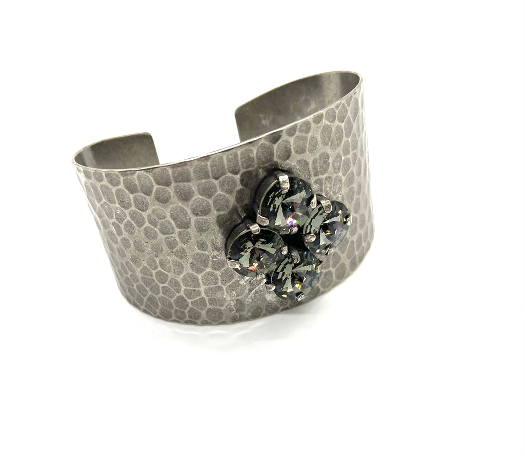 Hammered Cuff Bracelet With Black Diamond Crystals
