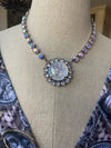 Geode Glass Medallion Necklace with Crystals