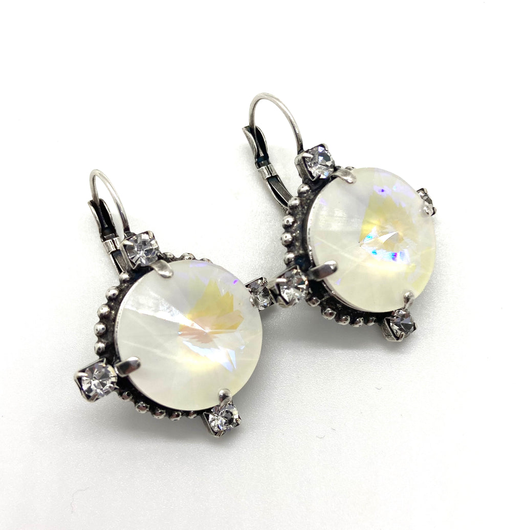 18mm White AB Earrings with Four Crystal Stones