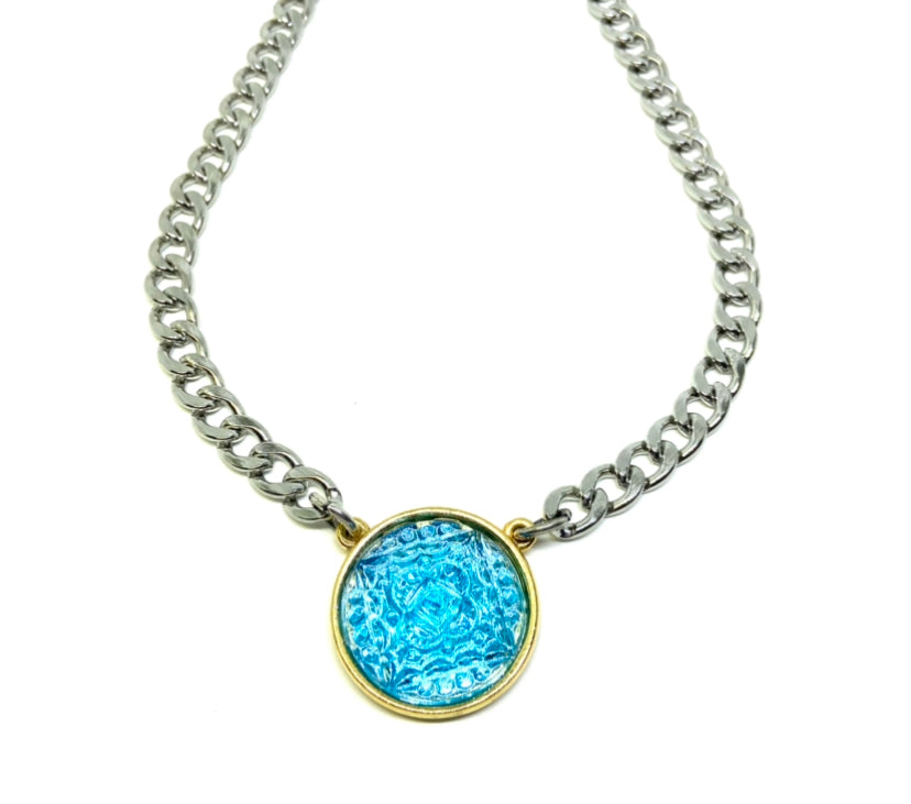 Turquoise German Glass Pendent Necklace