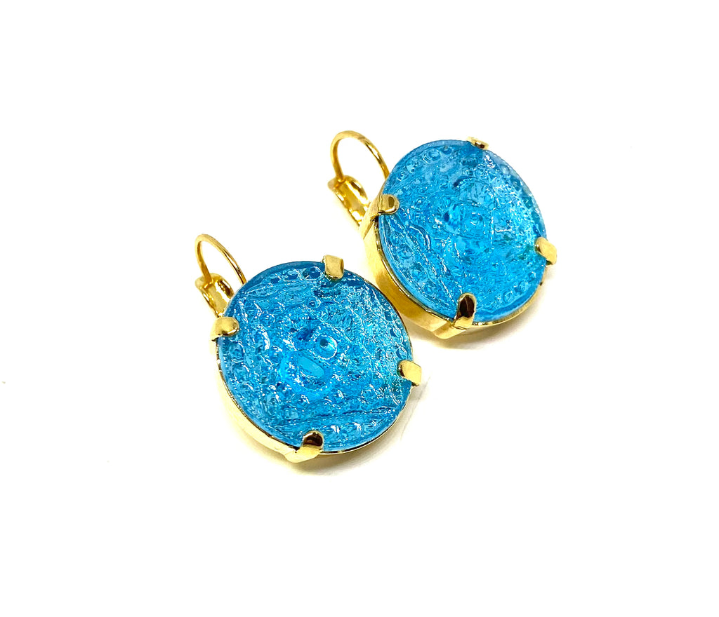 Turquoise Leverback Earrings Set in Gold