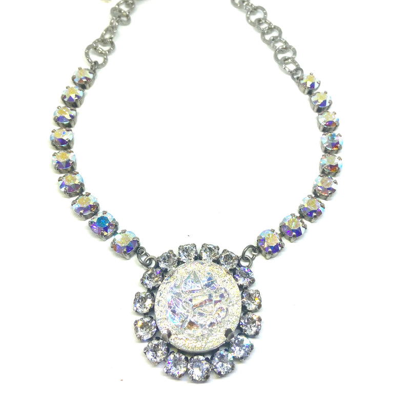 Geode Glass Medallion Necklace with Crystals