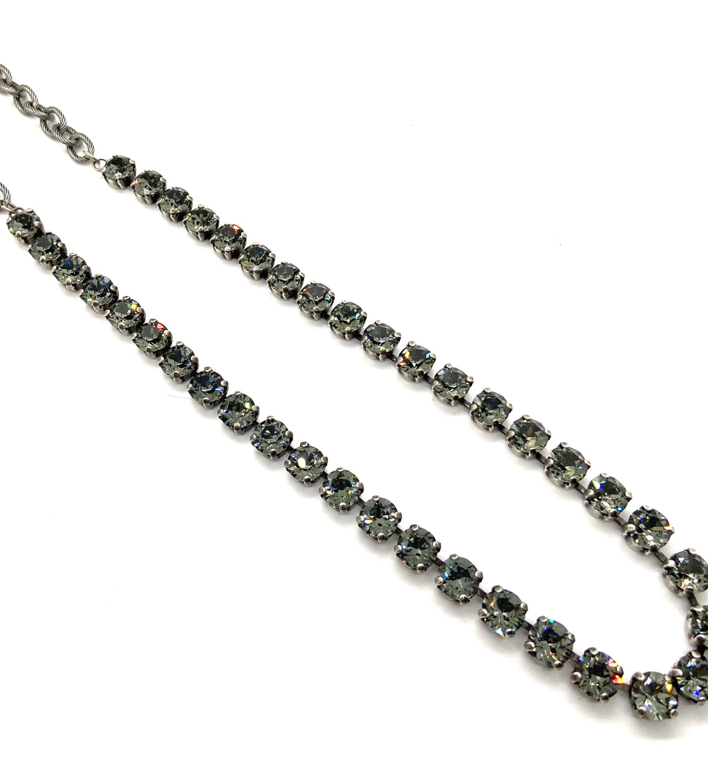 8mm Long  Black Diamond Necklace Set in Antique Silver