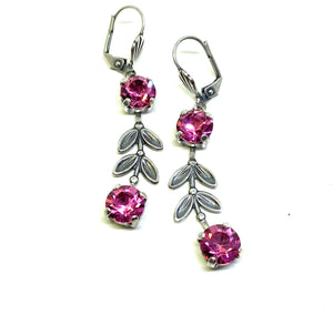 Two Row Leaf Earrings Set in Antique Silver