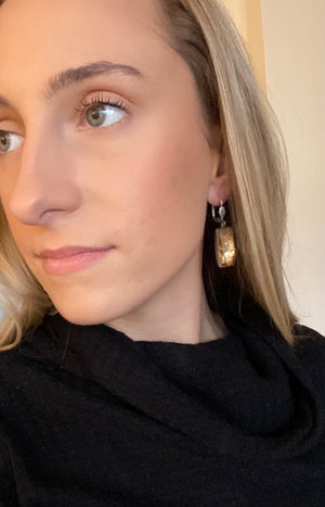 Leverback Baguette Drop Earrings in Antique Silver