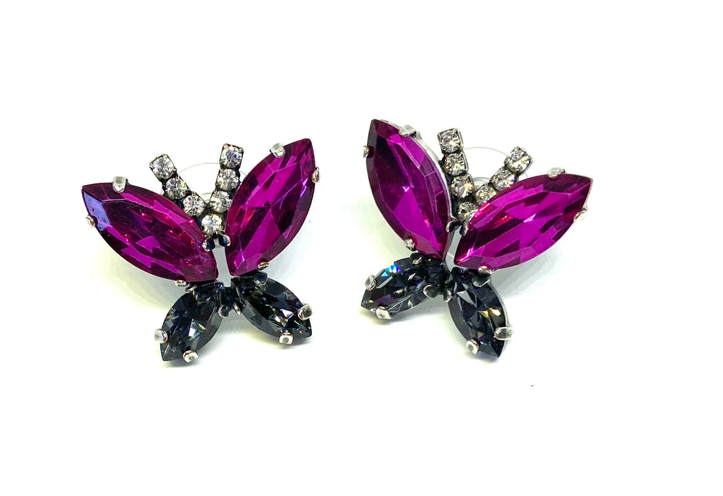 Butterfly Signature Stud Earrings in Fuchsia and Black Diamond
