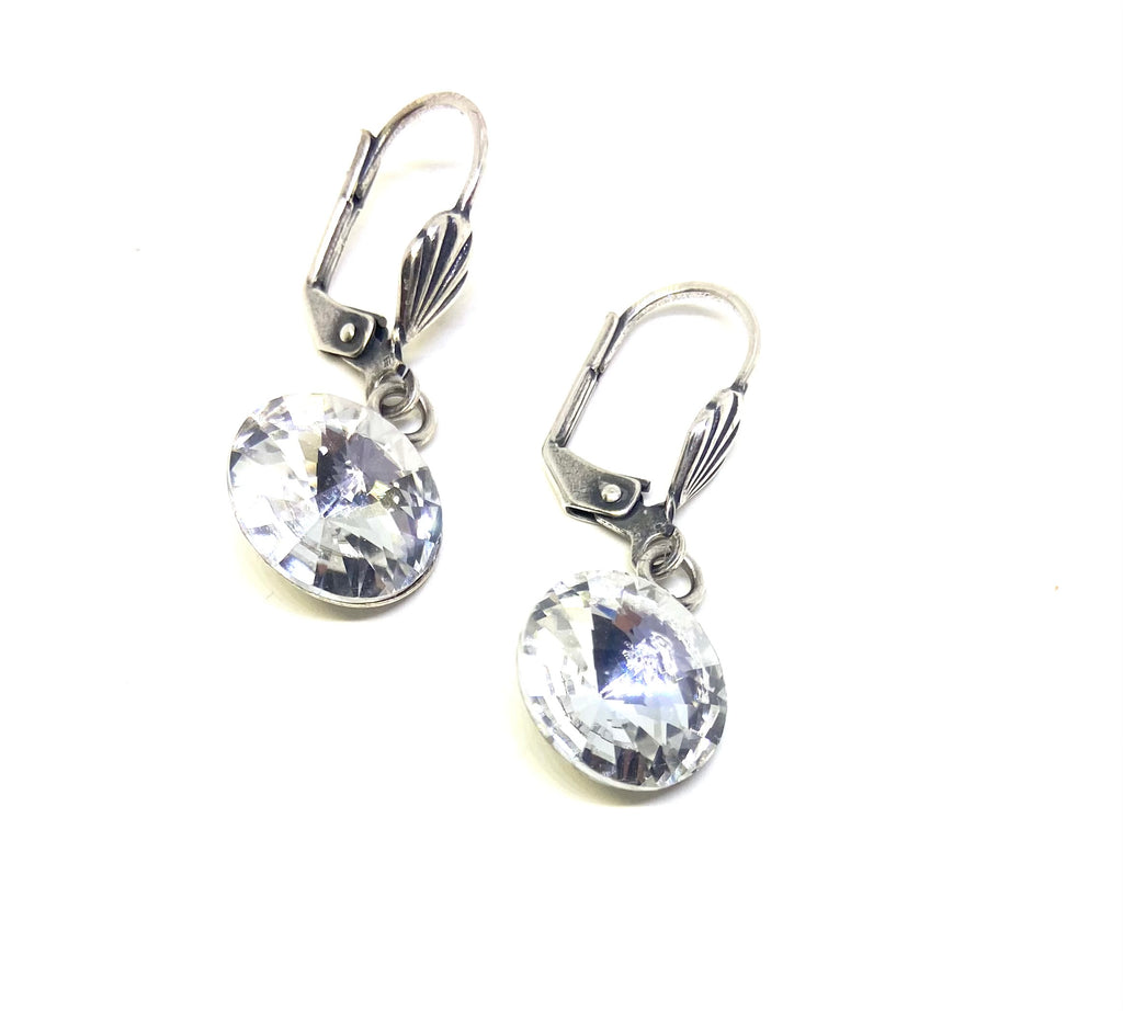 Round Lever Back Drop Earrings Set in Antique Silver