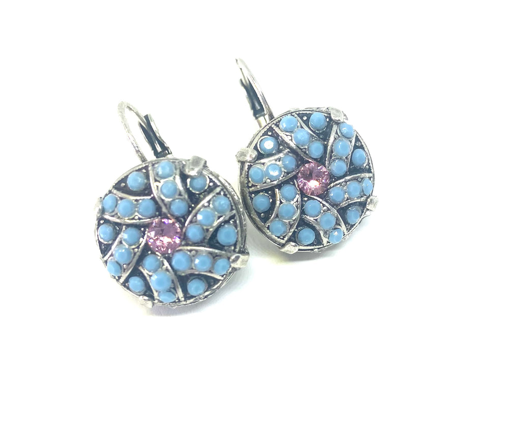 18mm Crystal Element Earrings Set In Antique Silver