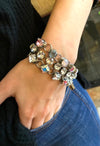 Silver 7 & 1/4th Inch Bracelet with Seven Square Cut Crystals