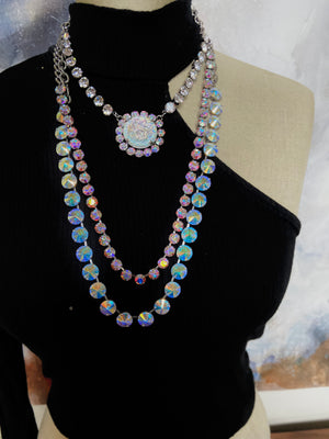 Geode Glass Medallion Necklace with Crystals
