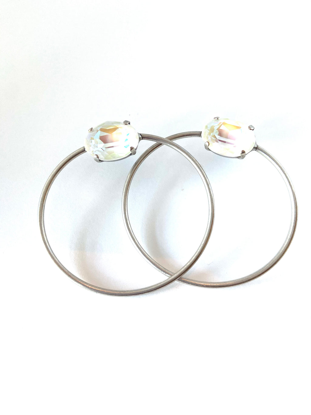 Oval Big Hoop Earrings set in Antique Silver