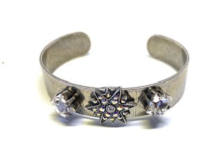 Star and Square Cut open Bangle Bracelet set in Antique Silver